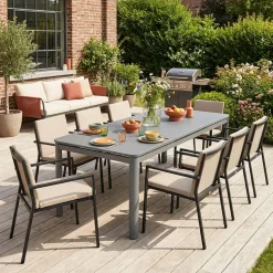 Extendable aluminum garden table 180/240,5 cm seats 8