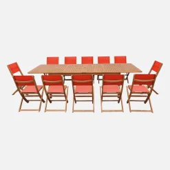 Extendable eucalyptus wood garden table + 12 chairs
