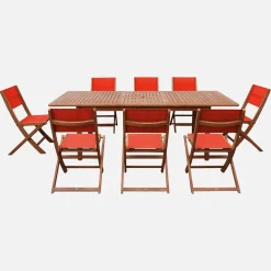 Extendable eucalyptus wood garden table + 8 chairs