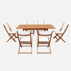 Extendable eucalyptus wood garden table + 6 chairs
