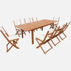 Extendable eucalyptus wood garden table + 8 chairs
