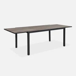 Extendable garden table aluminum with wood effect + 8 chairs