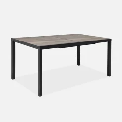 Extendable garden table aluminum with wood effect + 8 chairs