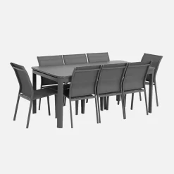 Extendable garden table 180/240.5cm aluminium + 8 chairs