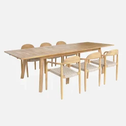 Extendable garden table made of acacia wood + 6 armchairs