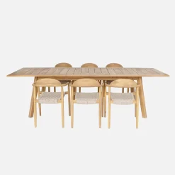 Extendable garden table made of acacia wood + 6 armchairs
