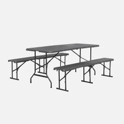 Foldable plastic reception table with bench