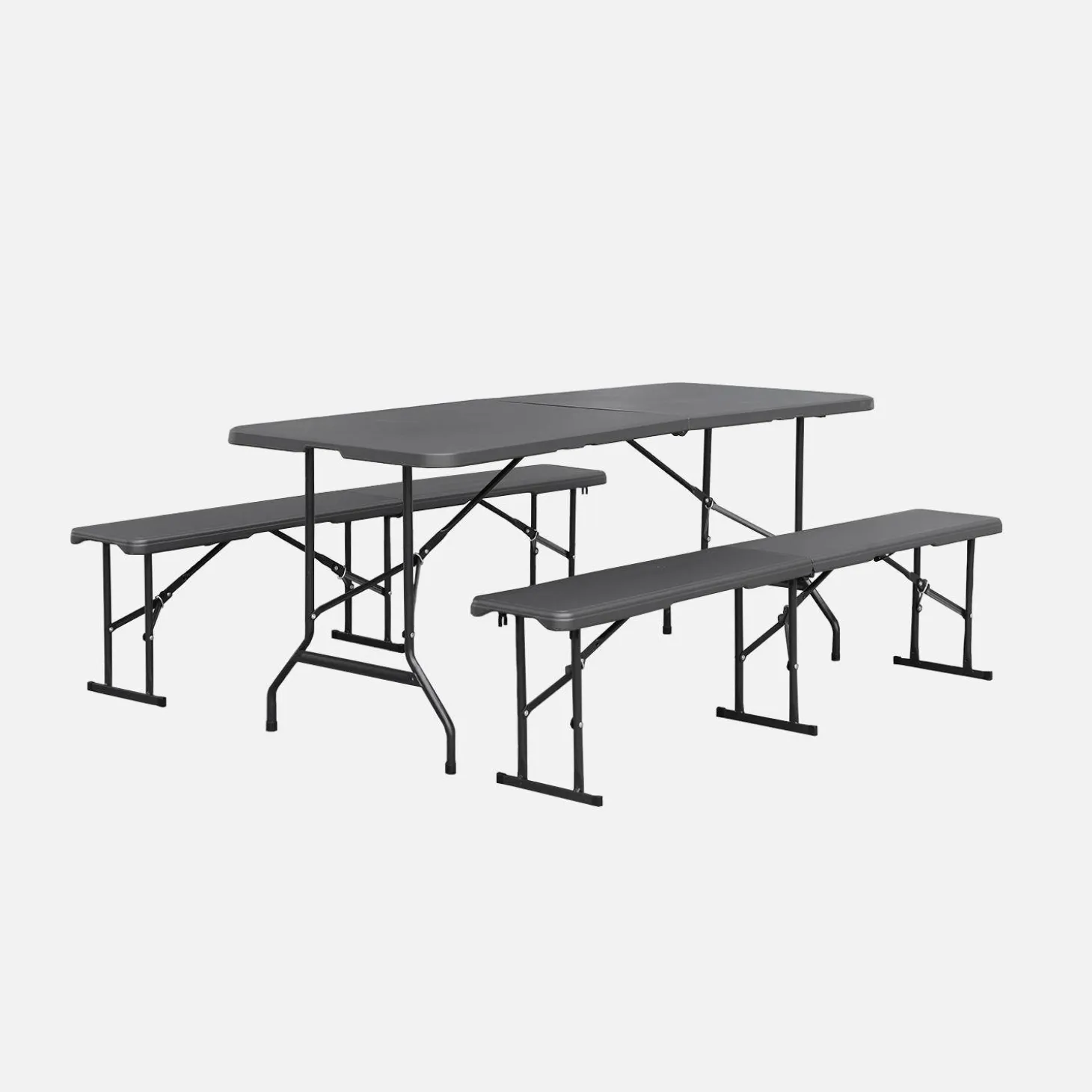 Foldable plastic reception table with bench