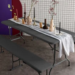 Foldable plastic reception table with bench