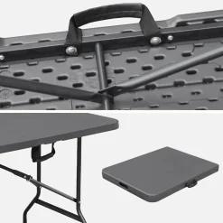 Foldable plastic reception table with bench