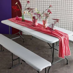 Foldable plastic reception table with bench