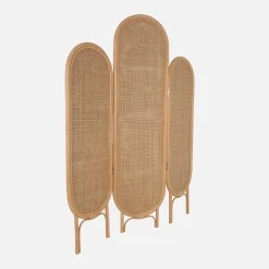 Folding indoor screen in rattan and cane