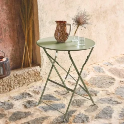 Folding metal bistro garden table Ø60cm, seats 2