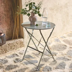 Folding metal bistro garden table Ø60cm, seats 2