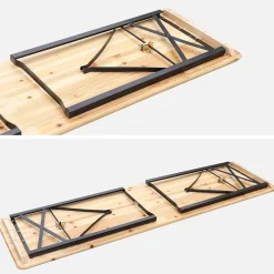 Folding reception table made of fir wood with 2 benches (set of 2)