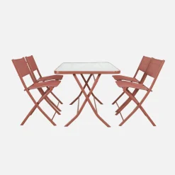 Folding steel garden table + 4 chairs