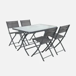 Folding steel garden table + 4 chairs