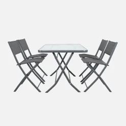 Folding steel garden table + 4 chairs