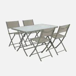 Folding steel garden table + 4 chairs