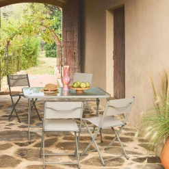 Folding steel garden table + 4 chairs