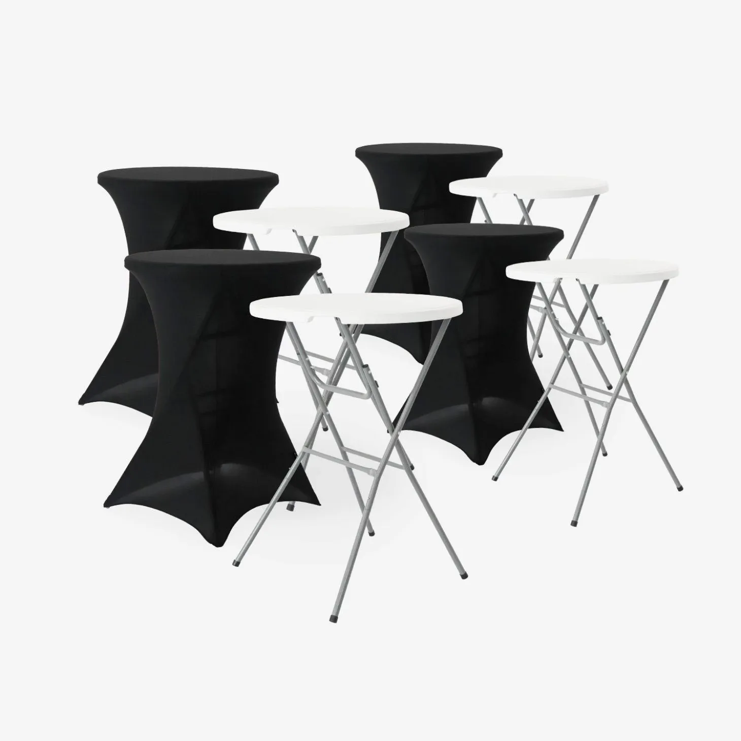 Folding steel high reception table with protective cover (set of 4)