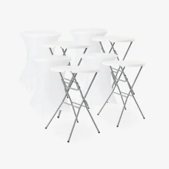 Folding steel high reception table with protective cover (set of 4)