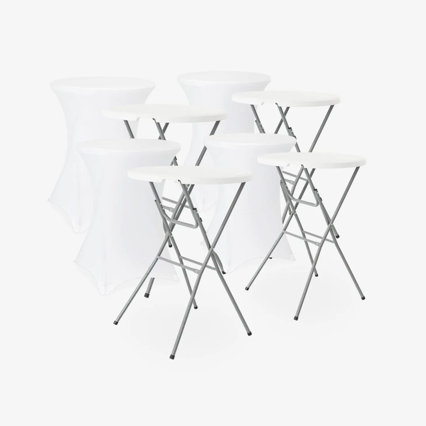 Folding steel high reception table with protective cover (set of 4)