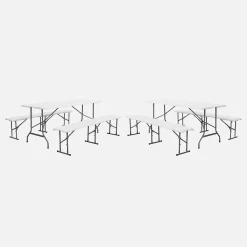 Folding steel reception table with 2 benches (set of 2)