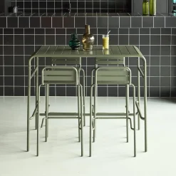 Garden high table with 4 steel bar stools