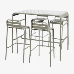 Garden high table with 4 steel bar stools