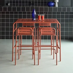 Garden high table with 4 steel bar stools