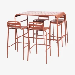 Garden high table with 4 steel bar stools
