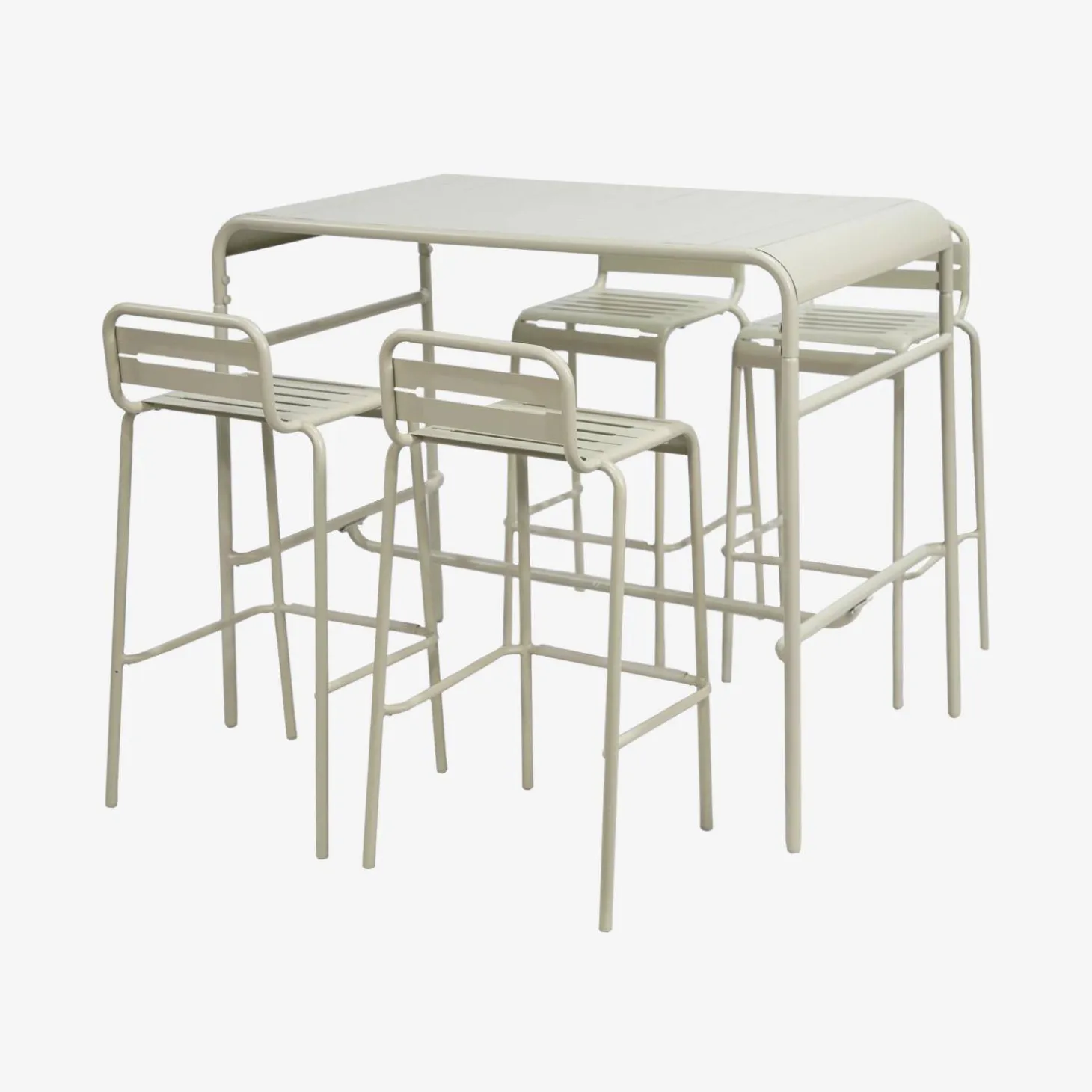 Garden high table with 4 steel bar stools