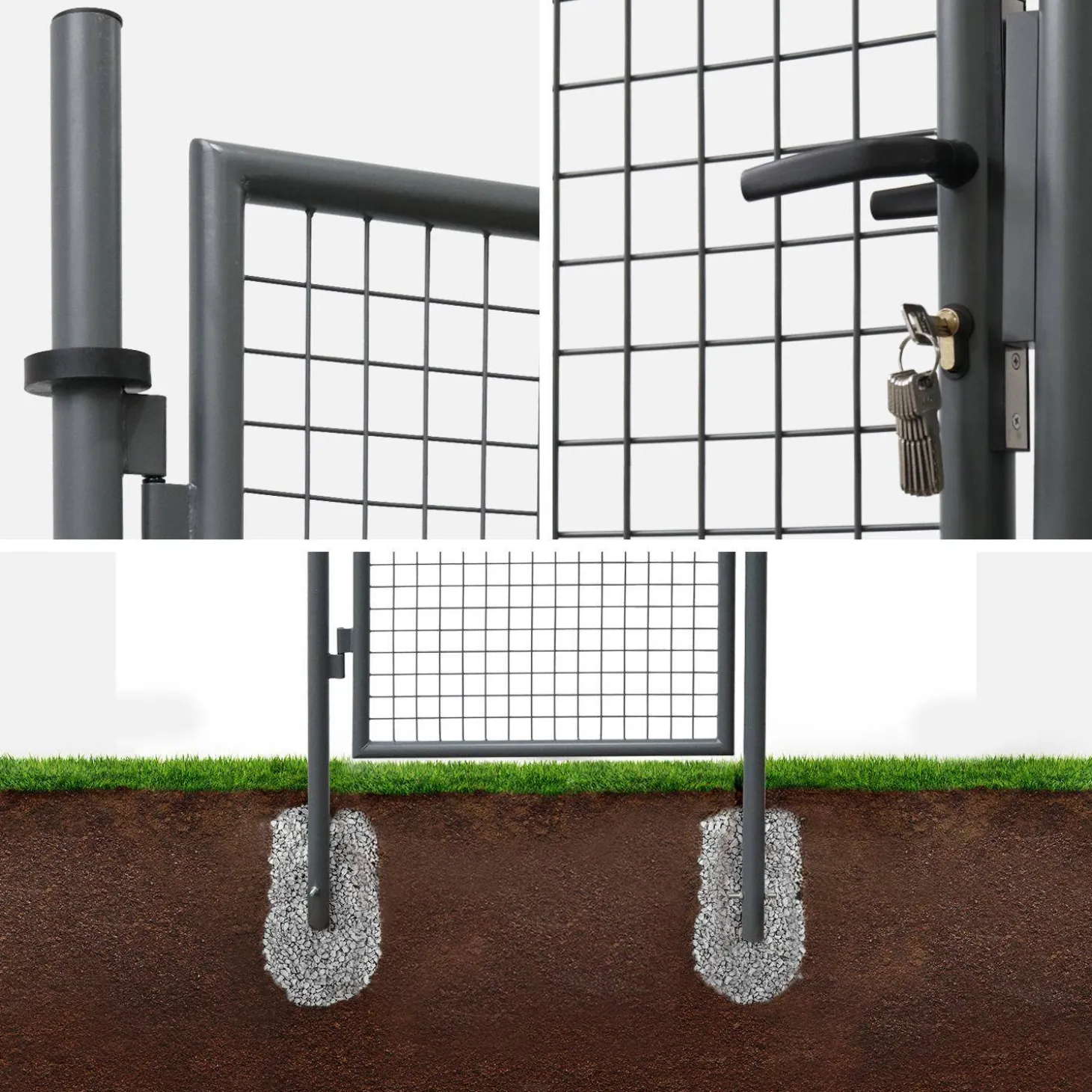 Garden metal gate with lock and handle