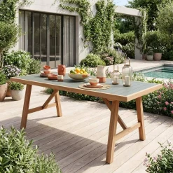 Garden table acacia wood and aluminum seats 8