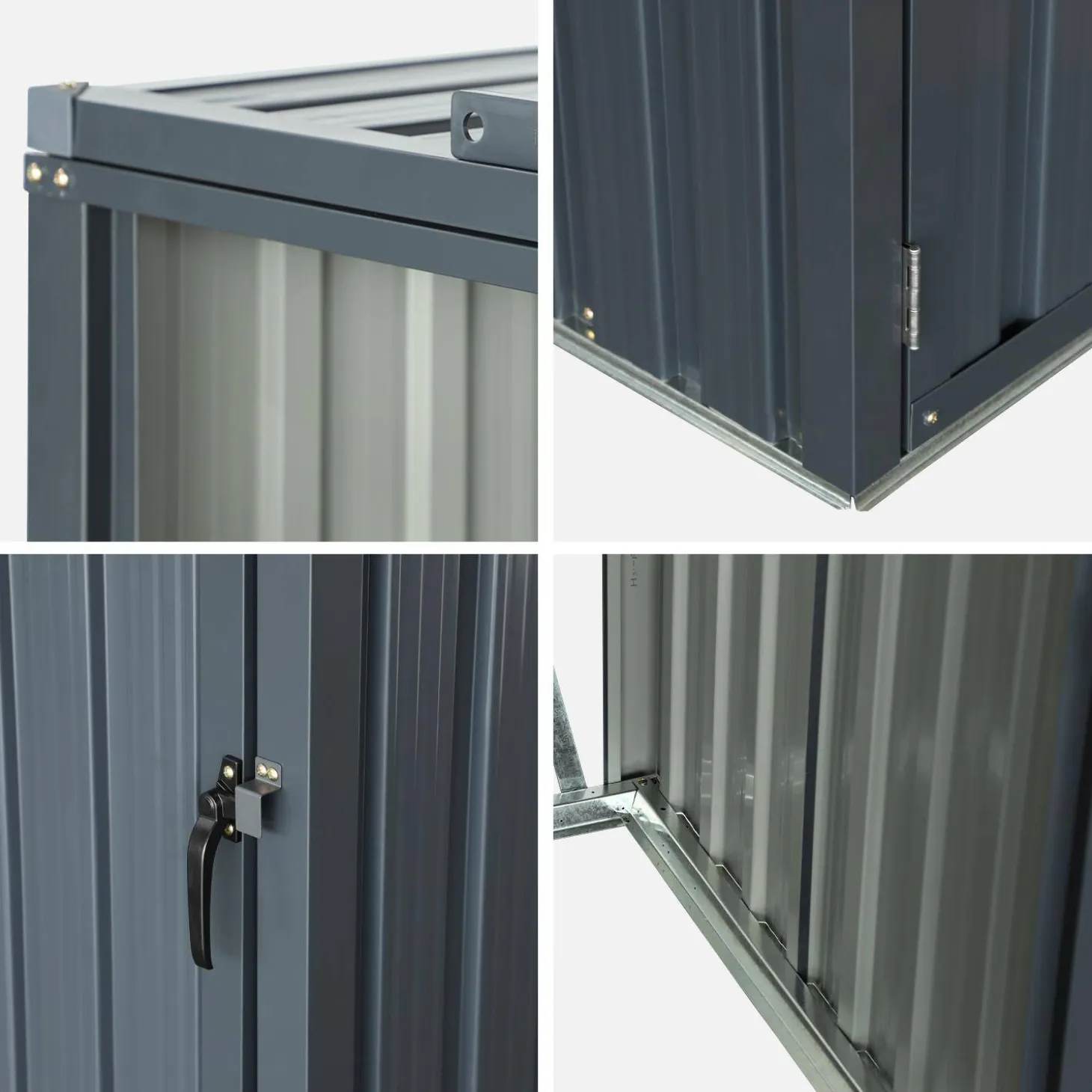 Grey galvanised steel bin shed