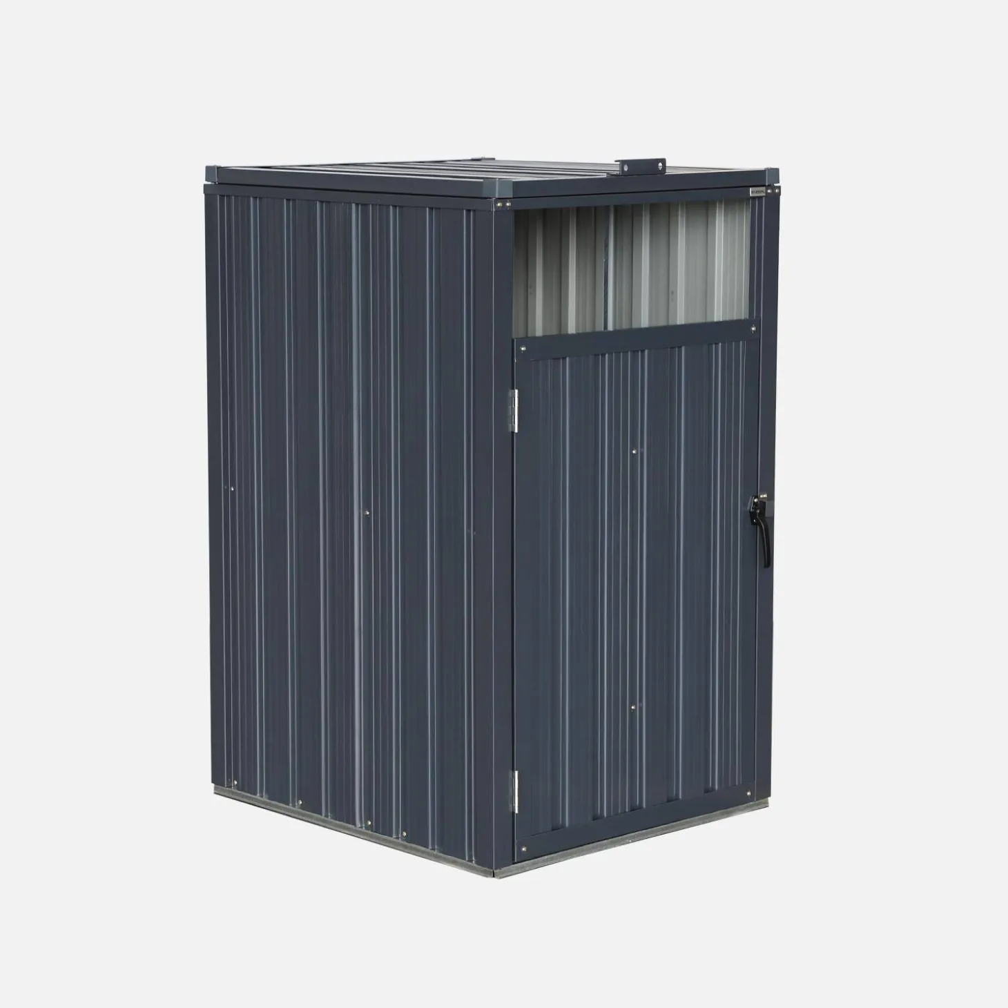 Grey galvanised steel bin shed