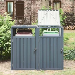 Grey galvanised steel bin shed