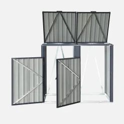 Grey galvanised steel bin shed
