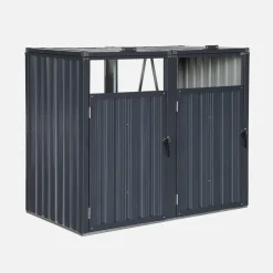 Grey galvanised steel bin shed