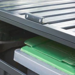 Grey galvanised steel bin shed