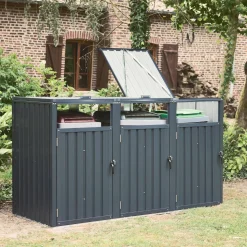 Grey galvanised steel bin shed