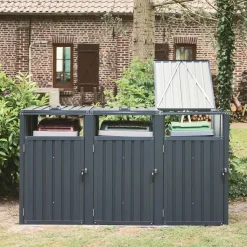 Grey galvanised steel bin shed