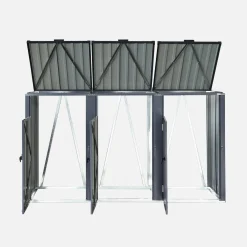 Grey galvanised steel bin shed