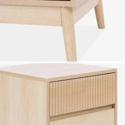 Grooved bedside table with wood effect
