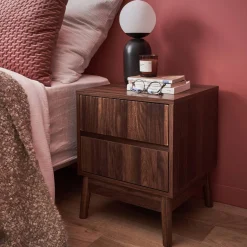 Grooved bedside table with wood effect
