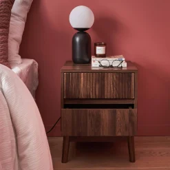 Grooved bedside table with wood effect