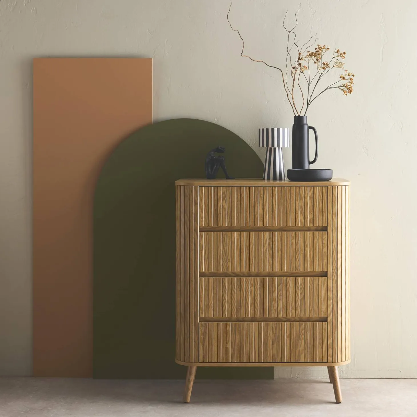 Grooved decor chest 4 drawers
