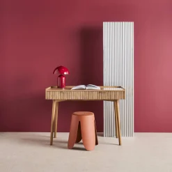 Grooved mango wood effect desk with 2 drawers