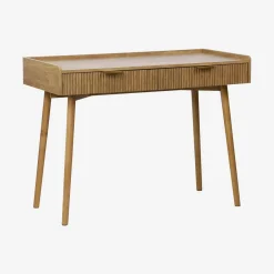 Grooved mango wood effect desk with 2 drawers